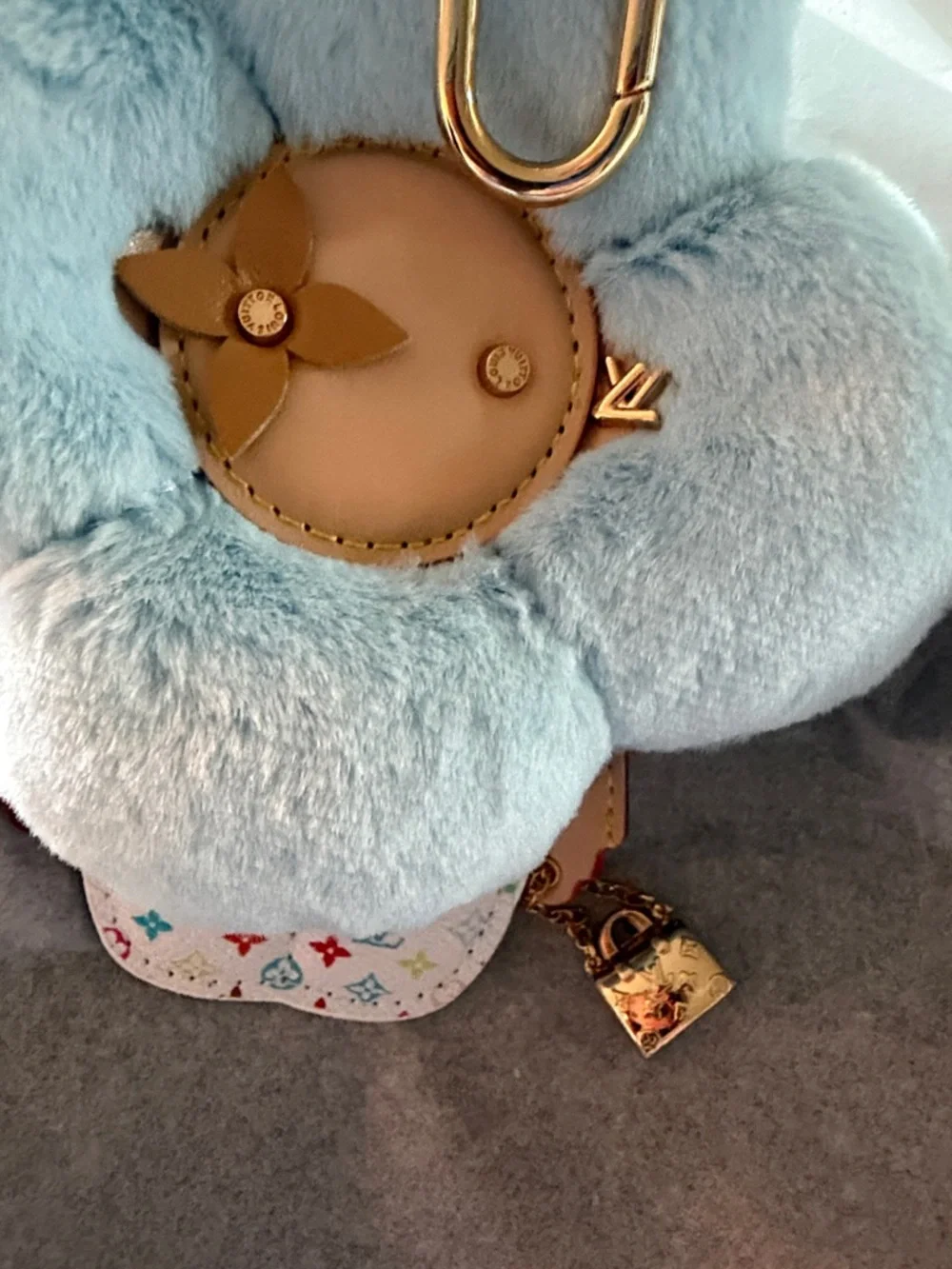 Source Unknown Light Blue Plush Flower Bag Charm with Gold Hardware - Picture 2 of 4